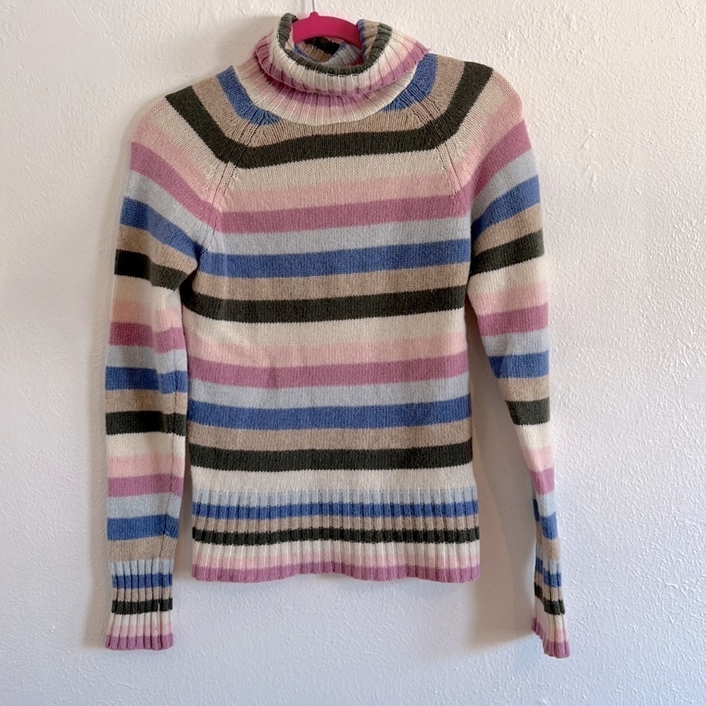 L.O.G.G. Preppy 100% Lambswool Pastel Striped Turtleneck Sweater Italy S